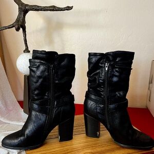 Carlos Santana Paisley Almond Toe Zipper Mid-Calf Black Booties size 8M